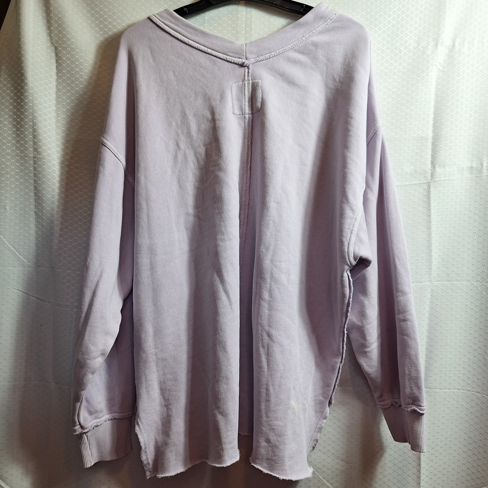 AERIE Total Optimist Smiley Sweatshirt Sz L Lavendar Oversized Raw Edges Slouchy - Picture 2 of 9